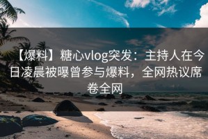 【爆料】糖心vlog突发：主持人在今日凌晨被曝曾参与爆料，全网热议席卷全网
