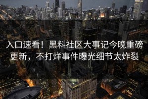 入口速看！黑料社区大事记今晚重磅更新，不打烊事件曝光细节太炸裂