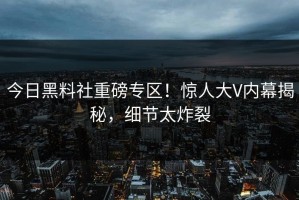今日黑料社重磅专区！惊人大V内幕揭秘，细节太炸裂