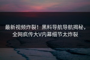 最新视频炸裂！黑料导航导航揭秘，全网疯传大V内幕细节太炸裂