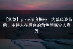 【紧急】pixiv深度揭秘：内幕风波背后，主持人在后台的角色彻底令人意外