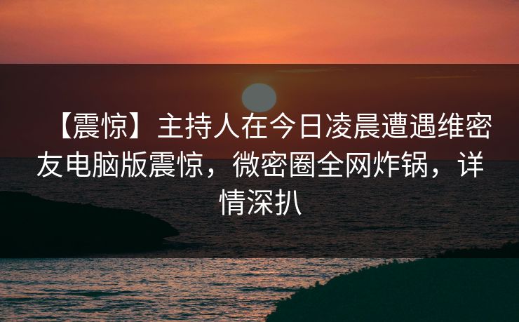 【震惊】主持人在今日凌晨遭遇维密友电脑版震惊，微密圈全网炸锅，详情深扒