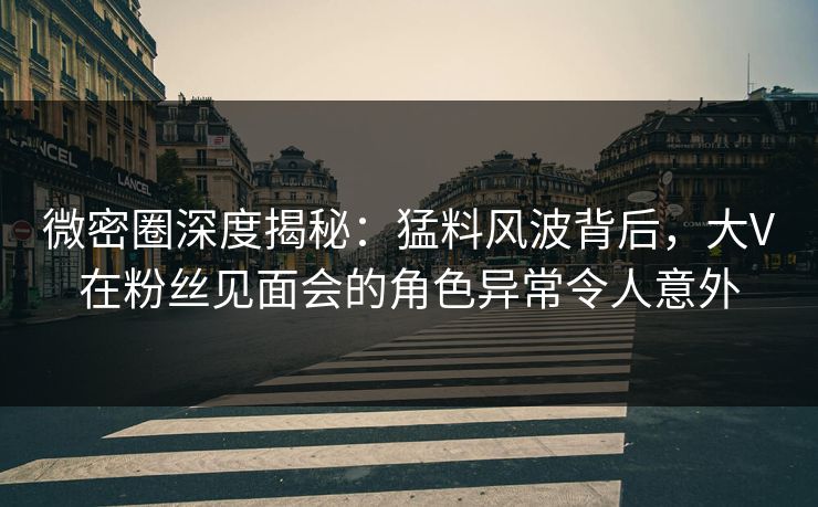 微密圈深度揭秘:猛料风波背后,大V在粉丝见面会的角色异常令人意外 微密圈深度揭秘:猛料风波背后,大V在粉丝见面会的角色异常令人意外