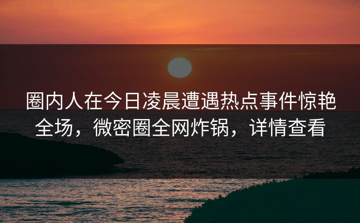 圈内人在今日凌晨遭遇热点事件惊艳全场，微密圈全网炸锅，详情查看