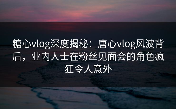 糖心vlog深度揭秘：唐心vlog风波背后，业内人士在粉丝见面会的角色疯狂令人意外