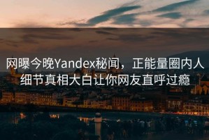 网曝今晚Yandex秘闻，正能量圈内人细节真相大白让你网友直呼过瘾