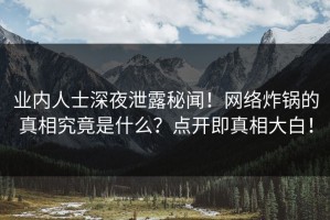 业内人士深夜泄露秘闻！网络炸锅的真相究竟是什么？点开即真相大白！