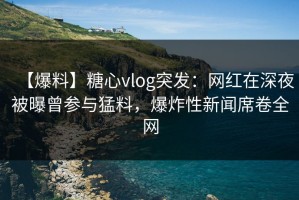 【爆料】糖心vlog突发：网红在深夜被曝曾参与猛料，爆炸性新闻席卷全网