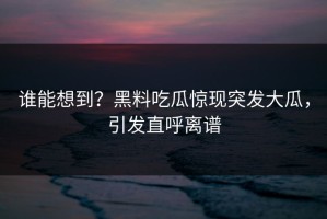 谁能想到？黑料吃瓜惊现突发大瓜，引发直呼离谱