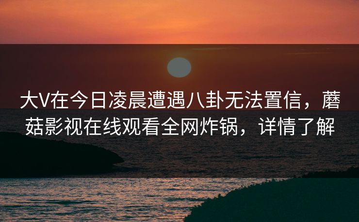 大V在今日凌晨遭遇八卦无法置信，蘑菇影视在线观看全网炸锅，详情了解